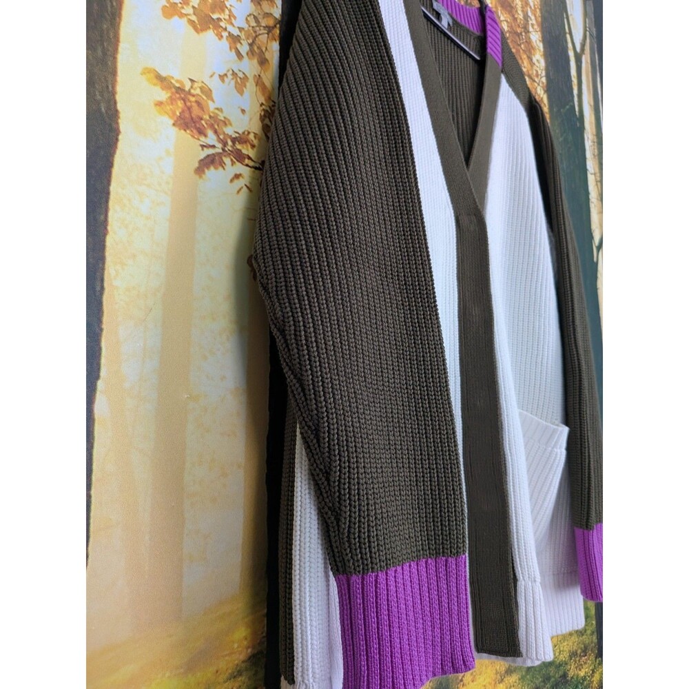 T By Talbots Color Block Sweater Cardigan Green P… - image 5